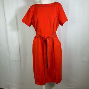 NWT Boden 🦊 Red/ Orange Sheath Midi Dress with Crew Neck Sz 14